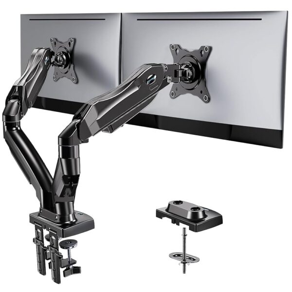 HUANUO Dual Monitor Stand - Full Adjustable Monitor Desk Mount Swivel Vesa Bracket with C Clamp, Grommet Mounting Base for 13 to 30 Inch Computer Screens - Each Arm Holds 4.4 to...