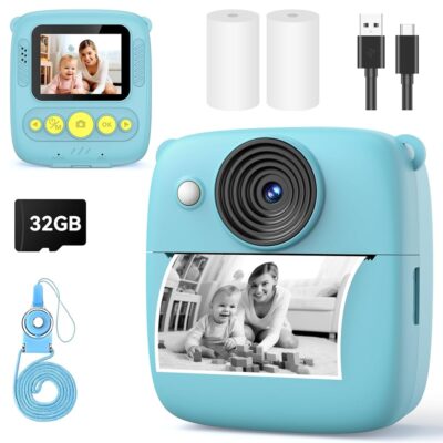 Instant Print Camera for Kids, 1080P HD Kids Digital Cameras Instant Print Photos with 32GB SD Card, Christmas Birthday Gifts for 3 4 5 6 7 8 9 10 11 12 Year Old Girls Boys