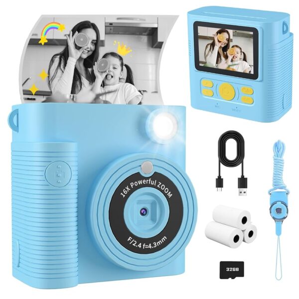 Instant Print Camera for Kids, 1080P HD Kids Digital Cameras Instant Print Photos with 32GB SD Card, Christmas Birthday Gifts for 3 4 5 6 7 8 9 10 11 12 Year Old Girls Boys