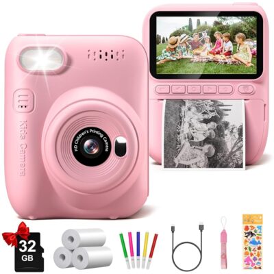 Instant Print Camera for Kids, 3.0″ HD 32MP Kids Camera 1080P Digital Camera with 3 Rolls of Printer Paper, Toddler Camera Birthday Gifts Toy for 3-12 Year Old Girls Boys with…