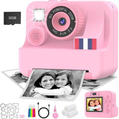 Instant Print Camera for Kids – Christmas Birthday Girls Gifts for Age 3 4 5 6 7 8 9 10 Year Old, 2.4 Inch Screen Kids Instant Camera, Kid Digital Video Cameras Toys with 32 GB…