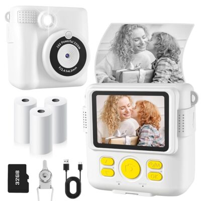 Instant Print Camera for Kids with 3 Rolls of Printer Paper, 1080P Toddler Digital Camera Toys for Age 3-12 with 32GB SD Card, Christmas & Birthday Gifts for 3 4 5 6 7 8 Year…