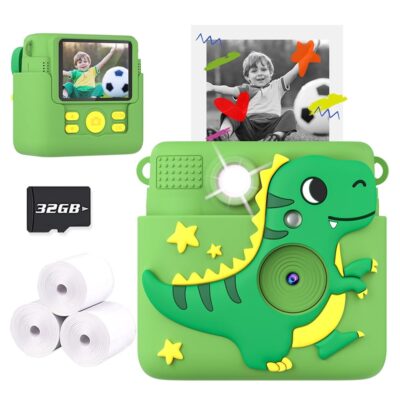 Instant Print Kids Camera,1080P HD Video Record Kids Camera Dinosaur Toys for Boys Age 8-10, Christmas Birthday Gifts for Boys 3 4 5 6 7 8 9 10 Year Old with 3 Rolls Photo Paper…