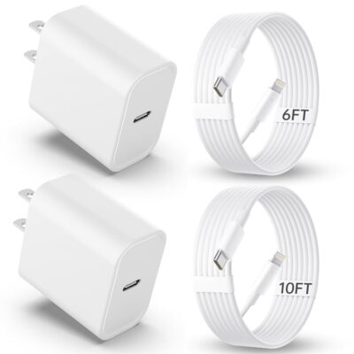 iPhone Charger Fast Charging【MFi Certified】 2Pack 20W PD USB C Wall Charger 6&10FT Cable Fasting Charging Adapter Compatible with iPhone 14Pro/13 Pro/12/12 Pro Max/11 Pro Max/XS…