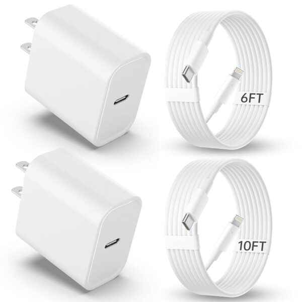 iPhone Charger Fast Charging【MFi Certified】 2Pack 20W PD USB C Wall Charger 6&10FT Cable Fasting Charging Adapter Compatible with iPhone 14Pro/13 Pro/12/12 Pro Max/11 Pro Max/XS...