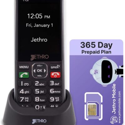 Jethro SC490 4G Unlocked Senior Cell Phone/Plan 1-Year Unlimited Talk & Text, SIM Card Included, Easy-to-Use for Elders & Kids, Big Screen & Buttons