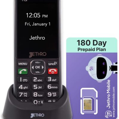 Jethro SC490 4G Unlocked Senior Cell Phone/Plan 6 Months, Unlimited Talk & Text, SIM Card Included, Easy-to-Use for Elders and Kids, Big Screen and Buttons, FCC Certified