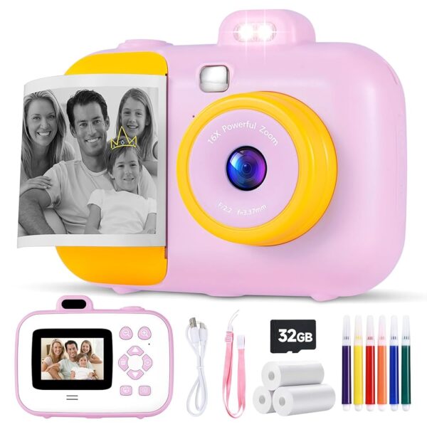 Kids Camera Instant Camera, Kids for 3-12 Year Old Girls Boys, Kids Digital Camera Instant Print with Print Paper, Toddler Kids Toys, 4 5 6 7 8 9 10 Year Old Girl Gifts