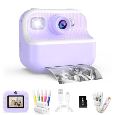 Kids Camera Instant Print,1080P HD Instant Photo Camera Christmas Birthday Gifts for Girls Age 3-12,Toddler Camera Toys for 3 4 5 6 7 8 9 10 11 Year Old Girls Boys Purple