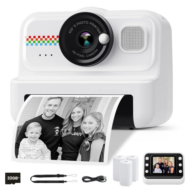 Kids Camera Instant Print, 1080P HD Instant Print Camera for Kids with 3 Rolls Print Paper & 32GB Card, Selfie Digital Camera for Kids, Ideal Kids Toys Gifts for Boys & Girls...