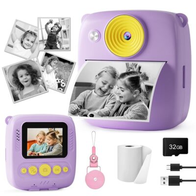 Kids Camera Instant Print – 1080P HD Instant Print Photo Digital Cameras for Kids – Christmas Birthday Gifts for Age 6 7 8 9 10 11 12 Year Old Girls, Portable Toys Camera with…