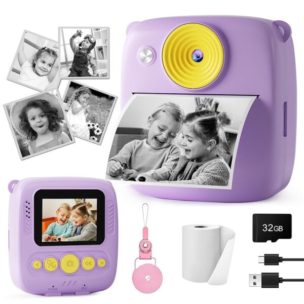 Kids Camera Instant Print - 1080P HD Instant Print Photo Digital Cameras for Kids - Christmas Birthday Gifts for Age 6 7 8 9 10 11 12 Year Old Girls, Portable Toys Camera with...