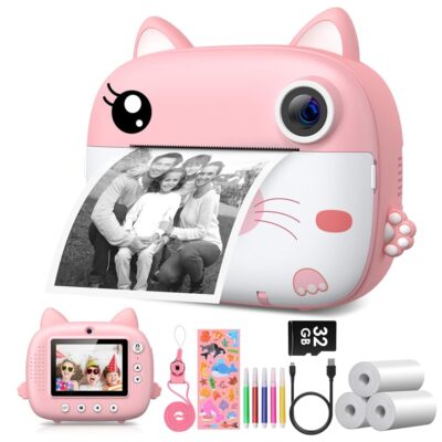 Kids Camera Instant Print,2.5K Digital Video Instant Print Camera for Kids, Selfie Toddler Cameras Print Paper & 32G Card, Christams Birthday Gifts for Girls Boys Age 3-12