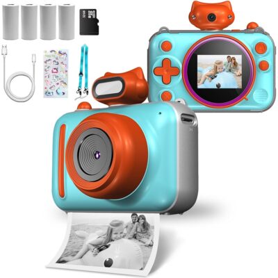 Kids Camera Instant Print, 48 MP Selife Digital Camera with 2.5K Video,Mini Portable Camera Toy for Kids with 32 GB Card, Birthday Xmas Gift for 3-12 Year Old Girls Boys,Blue