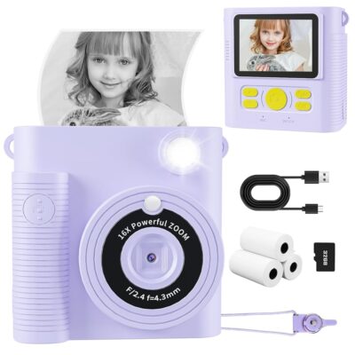 Kids Camera, Instant Print Camera for Kids 1080P HD Digital Camera Video Toddler Cameras with 32G SD Card, Christmas Birthday Gifts for 3 4 5 6 7 8 9 10 11 Year Old Girls Boys