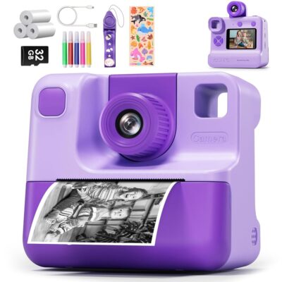 Kids Camera Instant Print, Christams Birthday Gifts for Girls Boys 5 6 7 8 9 10 Year Old, FHD Kids Toddler Digital Video Cameras,Selfie Cameras with 3 Rolls BPA-Free BPS-Free…