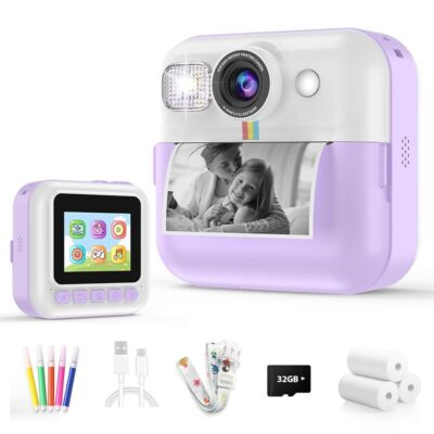 Kids Camera Instant Print, Christmas Birthday Gifts for Girls Boys, Children Digital Camera with 32GB Card, 1080P Video Toddler Print Camera, Portable Kids Toys for Girls Age 3…