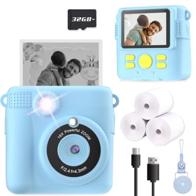 Kids Camera Instant Print, Christmas Birthday Gifts for Kids Age 3-12, Selfie Digital Camera with 1080P Videos,Toddler Portable Travel Camera Toy for 4 5 6 7 8 9 Year Old Boys…