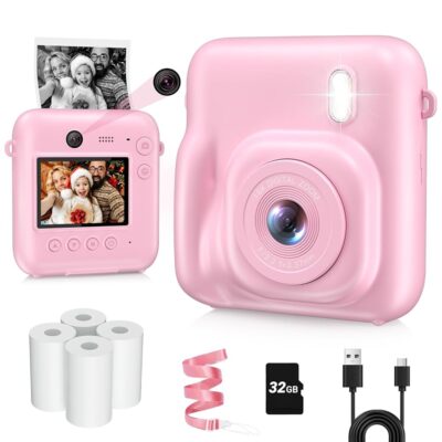 Kids Camera Instant Print, Dual-Lens 48MP Digital Camera for Christmas Birthday Gifts, 1080P Selfie Instant Cameras for Kids with 32GB SD Card, Instant Print Digital Camera for…