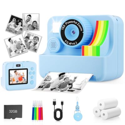 Kids Camera Instant Print – MVNHFSO Portable Instant Print Camera, HD Digital Video Cameras for Toddler, Toddler Travel Camera Toy for 4 5 6 7 8 9 10 11 12 Year Old Boys…