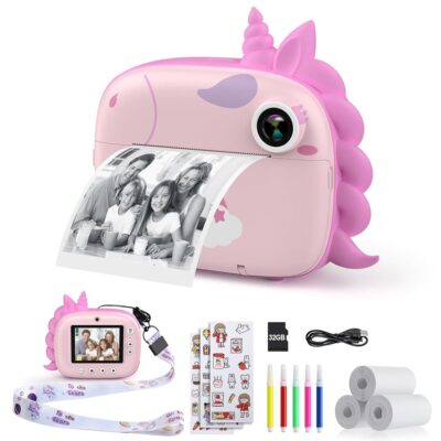 Kids Camera Instant Print, Selfie Digital Camera for Kids with Print Paper & 32G Card, 2.5K Video & Instant Print Camera with Color Pens for DIY, Fun Gift for Girls Boys 3-12…