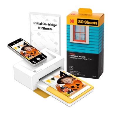 KODAK Dock Plus 4PASS Instant Photo Printer (4×6 inches) + 90 Sheets Bundle (10 Initial Sheets + 80 Sheet Pack)