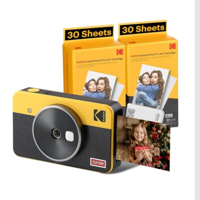 KODAK Mini Shot 2 Retro 4PASS 2-in-1 Instant Digital Camera and Photo Printer (2.1×3.4 inches) Initial 8 Sheets + 60 Sheets Bundle, Yellow