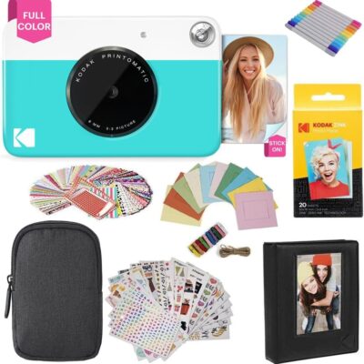 KODAK Printomatic Full-Color Instant Print Digital Camera Colorful Photos On Zink 2×3″ Sticky-Back Photo Paper 5MP Gift Bundle: Case + Zink 2×3″ 20pk + Album + Stickers + Frames…