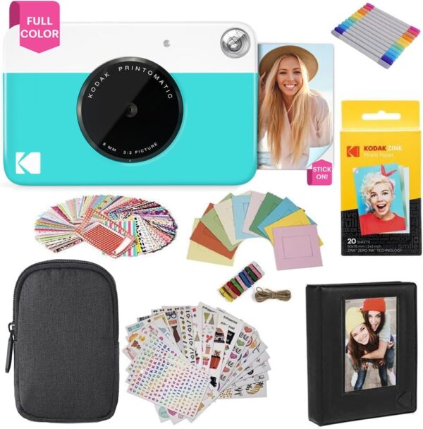 KODAK Printomatic Full-Color Instant Print Digital Camera Colorful Photos On Zink 2x3" Sticky-Back Photo Paper 5MP Gift Bundle: Case + Zink 2x3" 20pk + Album + Stickers + Frames...