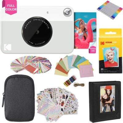 KODAK Printomatic Full-Color Instant Print Digital Camera Colorful Photos On Zink 2×3″ Sticky-Back Photo Paper 5MP Gift Bundle: Case + Zink 2×3″ 20pk + Album + Stickers + Frames…