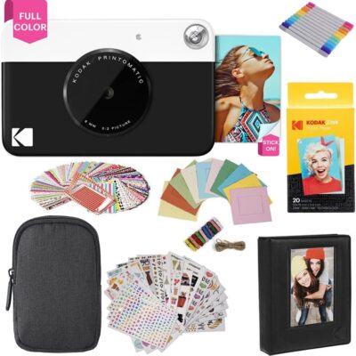 KODAK Printomatic Full-Color Instant Print Digital Camera Colorful Photos On Zink 2×3″ Sticky-Back Photo Paper 5MP Gift Bundle: Case + Zink 2×3″ 20pk + Album + Stickers + Frames…