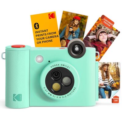 KODAK Smile+ 2-in-1 Digital Instant Print Camera & Wireless Bluetooth Photo Printer – 10MP, Special-Effect Rotating Lens, Zink 2×3” Sticky-Back Photos, Print via Fun App from…