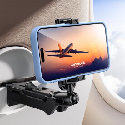 Lamicall Airplane Phone Holder Mount – [2024 Wider Clamp] Travel Essentials with Screw Adjustment Tool – Plane Phone Holder Stand for Flying Desk Home Long Flight Must Haves…