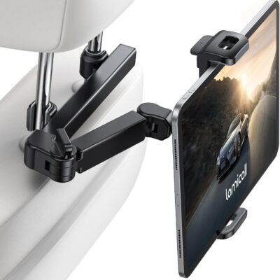 Lamicall Car Headrest Tablet Holder – [3 in 1 Extension Arm] Adjustable Tablet Car Mount for Back Seat, Road Trip Essentials for Kids, for 4.7-11″ Tablet Like iPad Pro, Air,…