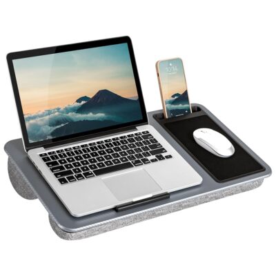 LAPGEAR Home Office Lap Desk with Device Ledge, Mouse Pad, and Phone Holder – Silver Carbon – Fits up to 15.6 Inch Laptops – Style No. 91585