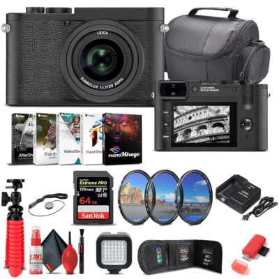 Leica Q2 Monochrom Digital Camera (19055) + 64GB Memory Card + Corel Photo Software + Card Reader + Filter Kit + LED Light + Case + Deluxe Cleaning Set + Flex Tripod + Memory…