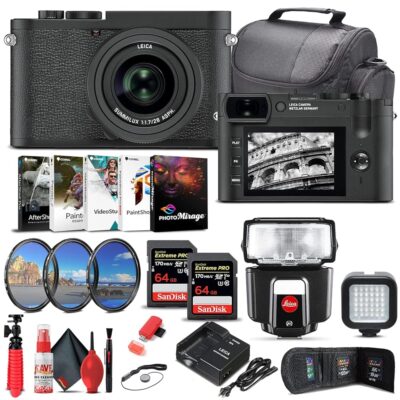 Leica Q2 Monochrom Digital Camera (19055) + SF40 Flash + 2 x 64GB Memory Card + Corel Photo Software + Card Reader + Filter Kit + LED Light + Case + Deluxe Cleaning Set + Flex…