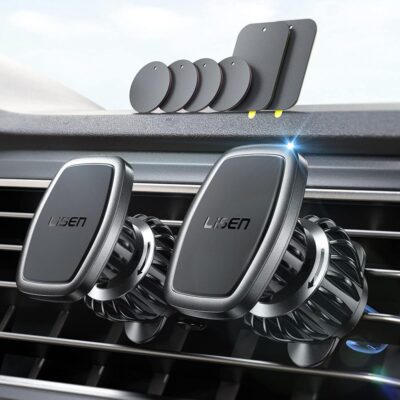 LISEN 2 Pack Magnetic Phone Holder for Your Car Mount 6 Military Magnets Car Phone Holder Mount Vent Cell Phone Holdeer Mount Vent Cell Phone Holder (Black)