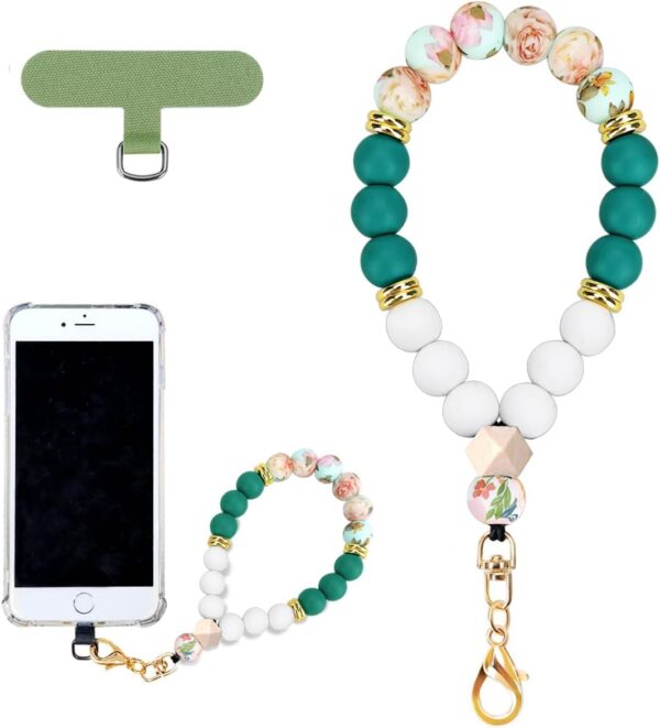 Marble Silicone Beaded Phone Wrist Strap, Cellphone Lanyard with Tether Tab, Elastic Hands-Free Wristlet Bracelet