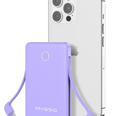 miisso 6000mah Ultra Slim Built in Cables Power Bank, Card Size Built in USB C Cords Battery Pack Portable Charger for Phones, 3 Output External Battery Pack Compatible with…