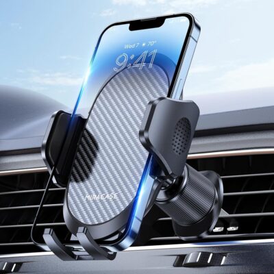 Miracase Phone Holders for Your Car with Newest Metal Hook Clip, Air Vent Cell Phone Car Mount, Universal Automobile Cradle Fit for iPhone Android and All Smartphones, Dark Black