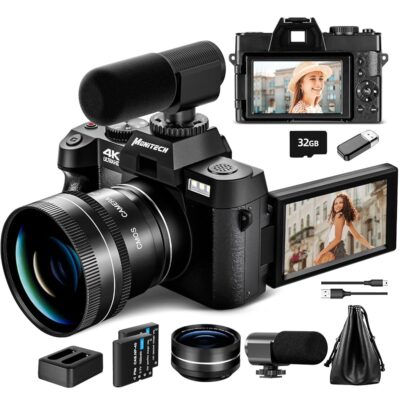 Mo Digital Cameras for Photography & 4K Video, 48 MP Vlogging Camera for YouTube with 180° Flip Screen,16X Digital Zoom,Flash & Autofocus,52mm Wide Angle & Macro Lens,2…