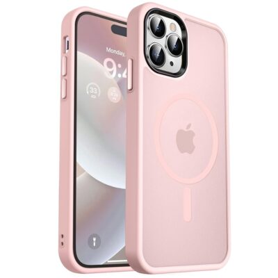 MOCCA Strong Magnetic for iPhone 14 Pro Max Case [Compatible with Magsafe] [10FT Military Grade Protective] Translucent Matte Slim Shockproof Case for iPhone 14 Pro Max 6.7″-Pink