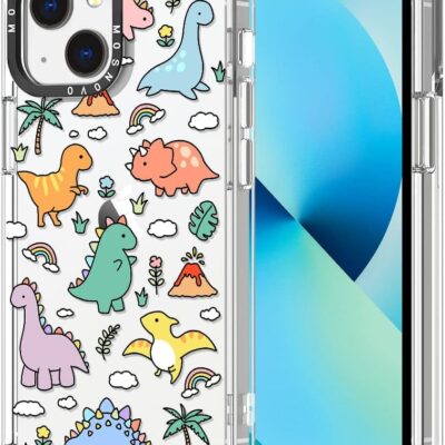 MOSNOVO Case for iPhone 13, [Buffertech 6.6ft Military-Grade Drop Protection] [Anti Peel Off Tech] Clear TPU Bumper Phone Case Cover Design – Dinosaur Land