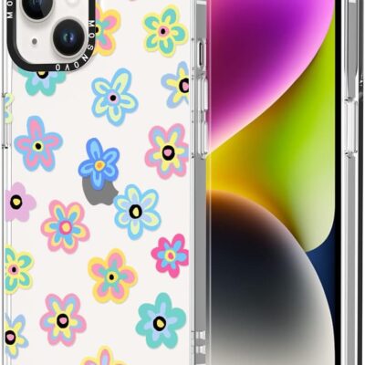 MOSNOVO Case for iPhone 14, [Buffertech 6.6ft Military-Grade Drop Protection] [Anti Peel Off Tech] Clear TPU Bumper Phone Case Cover Design – Groovy Flower