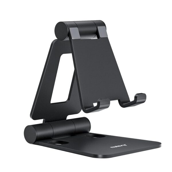 Nulaxy Dual Folding Cell Phone Stand, Fully Adjustable Foldable Desktop Phone Holder Cradle Dock Compatible with Phone 16 15 14 13 12 11 Pro Xs Xs Max Xr X 8, Nintendo Switch,...