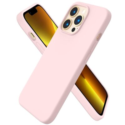 ORNARTO Compatible with iPhone 13 Pro Case 6.1, Slim Liquid Silicone 3 Layers Full Covered Soft Gel Rubber Case Cover 6.1 inch-Chalk Pink