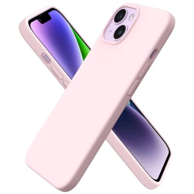 ORNARTO Compatible with iPhone 14 Case 6.1, Slim Liquid Silicone 3 Layers Full Phone Covered Soft Gel Rubber Case Protective Phone Cover 6.1 Inch-Chalk Pink