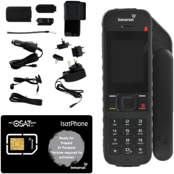 OSAT Inmarsat IsatPhone 2.1 Satellite Phone Telephone Handset with Prepaid/Postpaid SIM Card - Ready to Activate - Voice, SMS Messenging, GPS Tracking, Global Coverage, SOS...