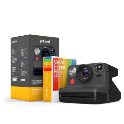 Polaroid Now 2nd Generation I-Type Instant Camera + Film Bundle – Now Black Camera + 16 Color Photos (6248)- Black